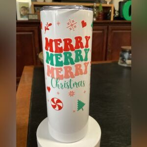 Merry Christmas Tumbler White 30oz Skinny Stainless‎ Steel Christmas Tree Candy